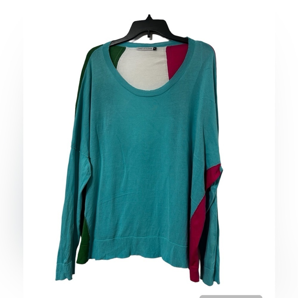 Zaket & Plover Teal Crewneck with Color-Block Accents